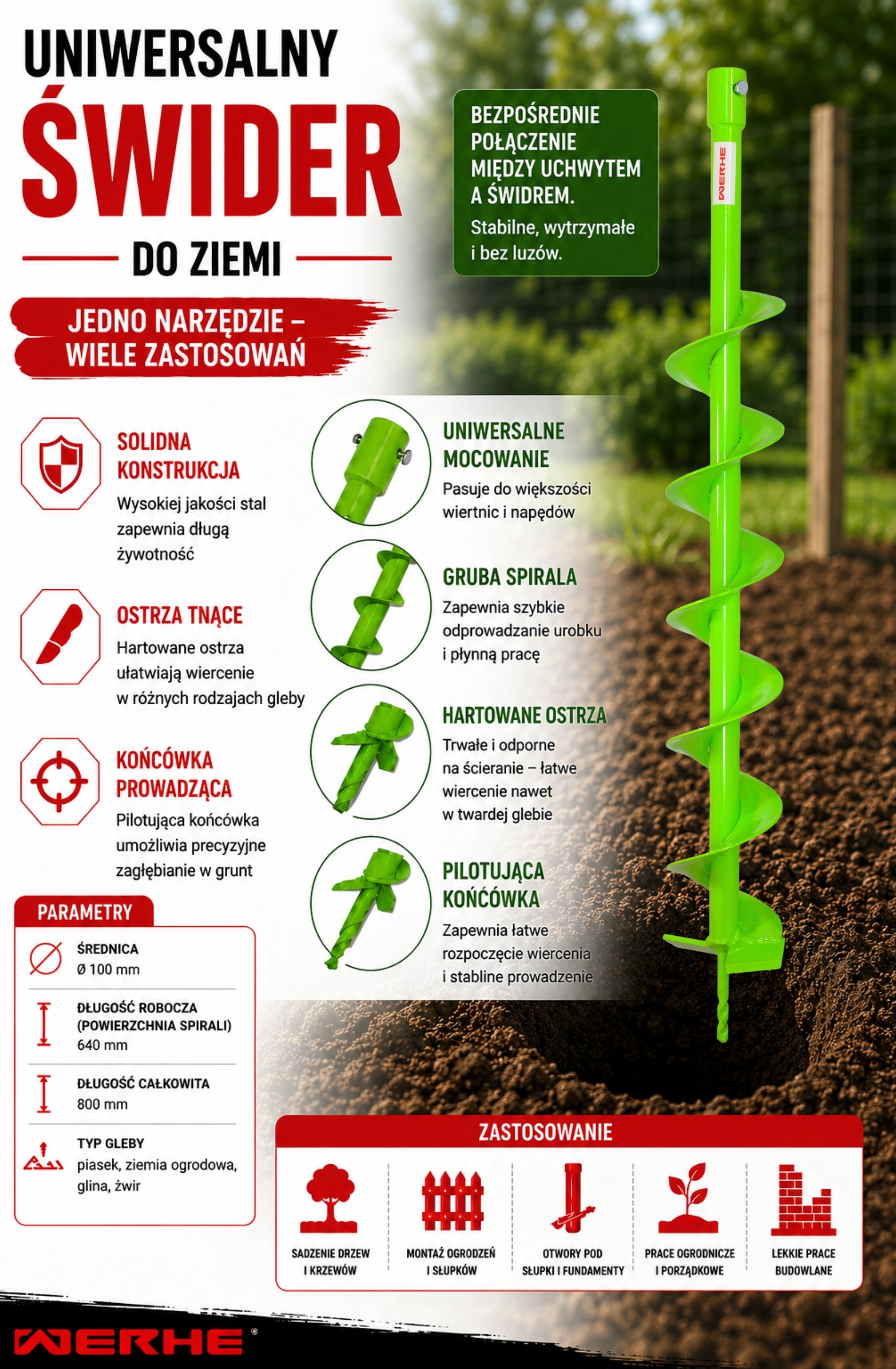 Świder glebowy 100 mm D pojedynczy ślimak - do wiertnic spalinowych i prac ogrodowych - obrazek 4