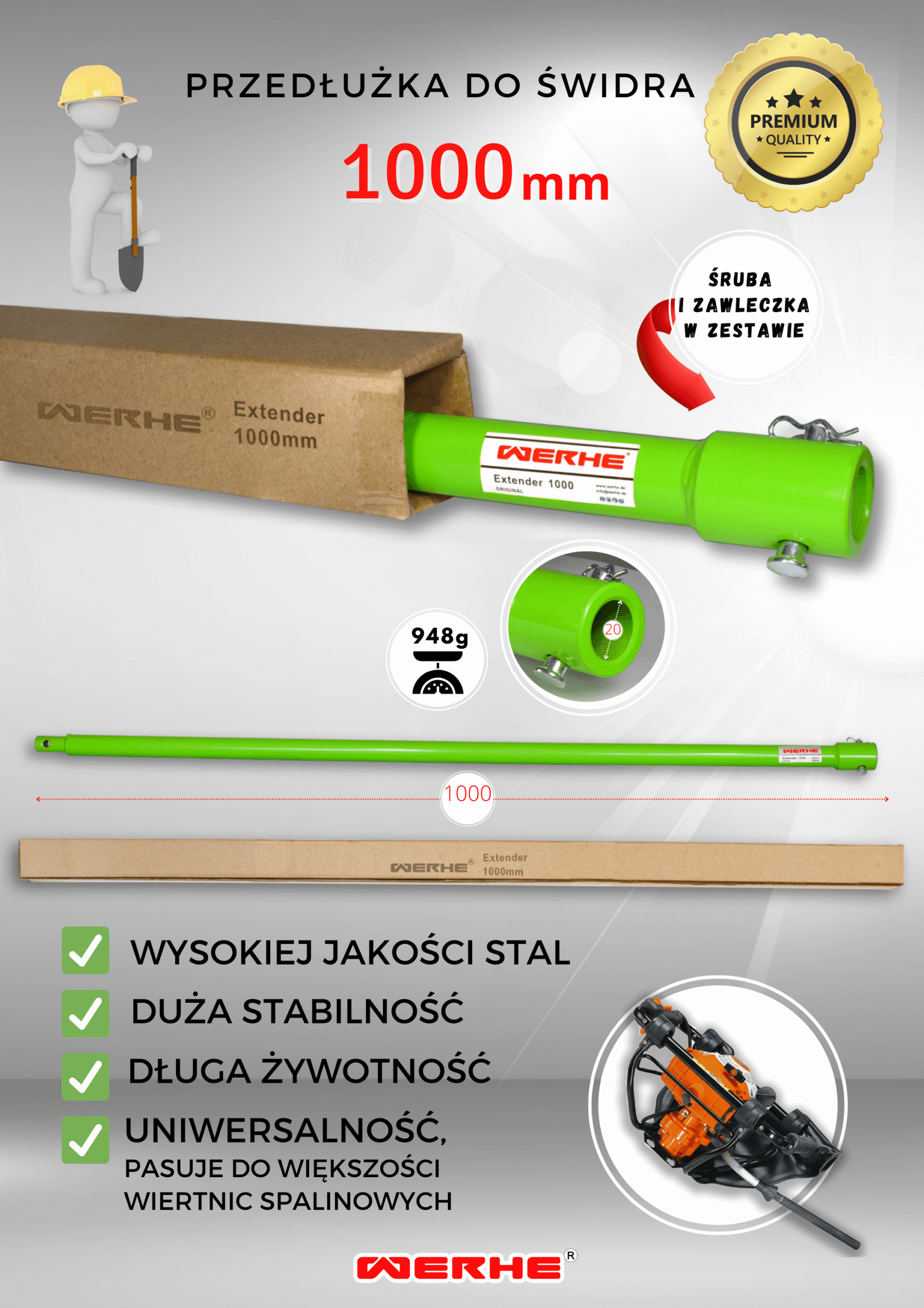 Przedłużki do świdra 1000mm Premium Pełna - obrazek 3