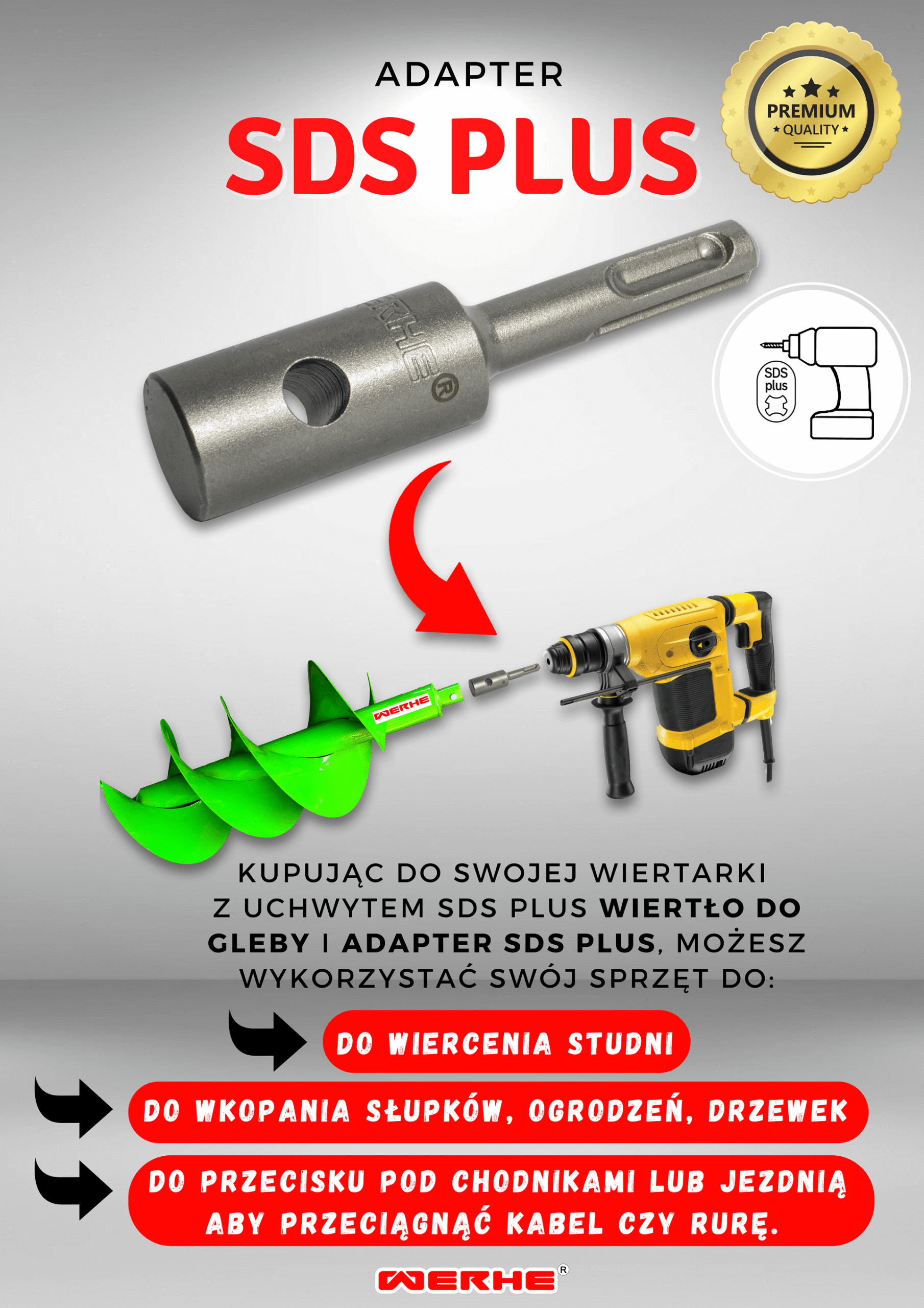 Wiertło do Gleby 40 mm z adapterem SDS PLUS do profesjonalnego wiercenia w ziemi