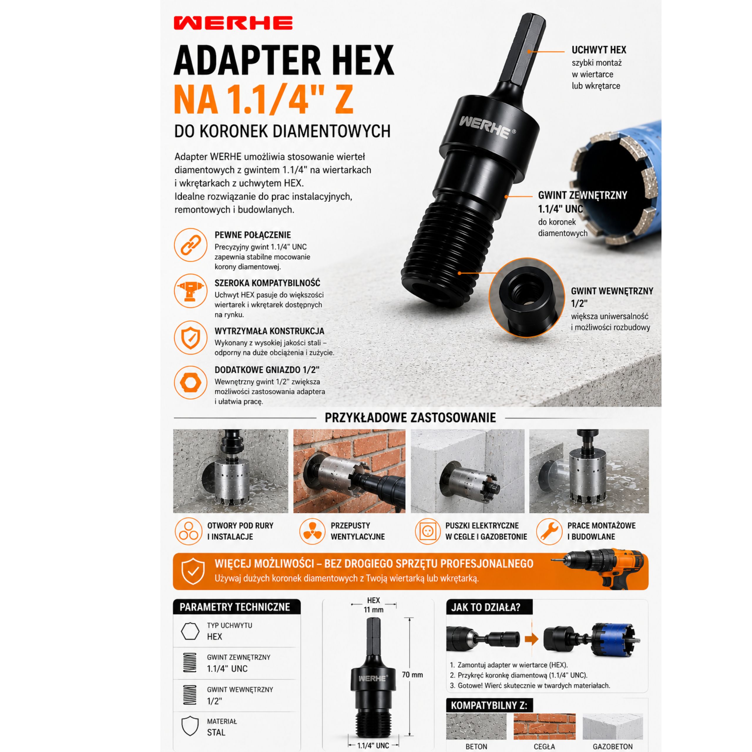 Adapter HEX do 1.1/4 do otwornic koronowych - obrazek 6