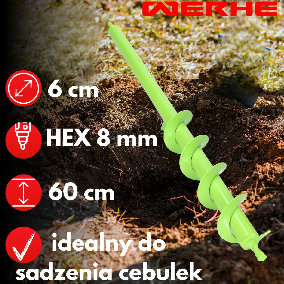 Świder do gleby 60x600 mm - wąskie otwory pod rośliny, słupki i instalacje - obrazek 7