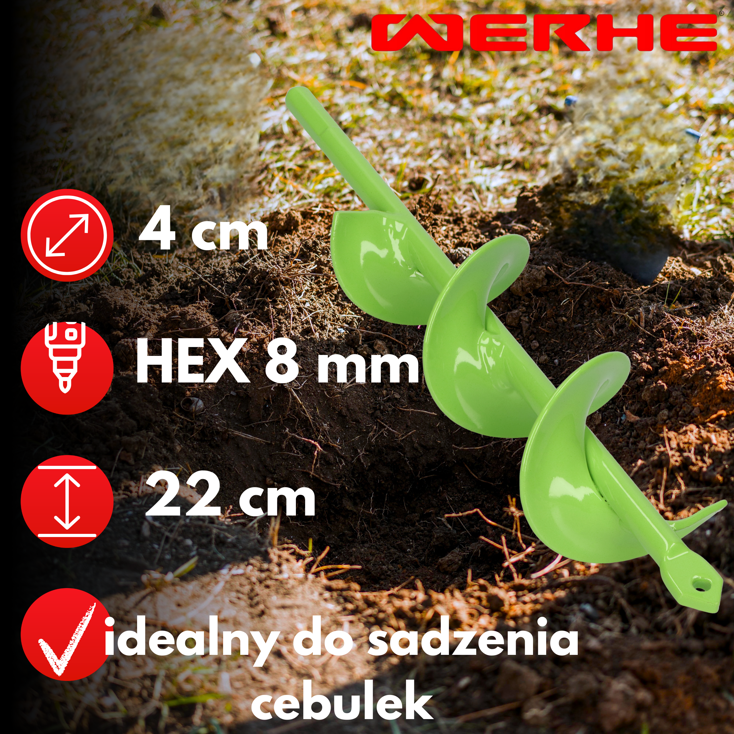 Świder do gleby 40x220 mm - wąskie otwory pod rośliny, słupki i instalacje - obrazek 4