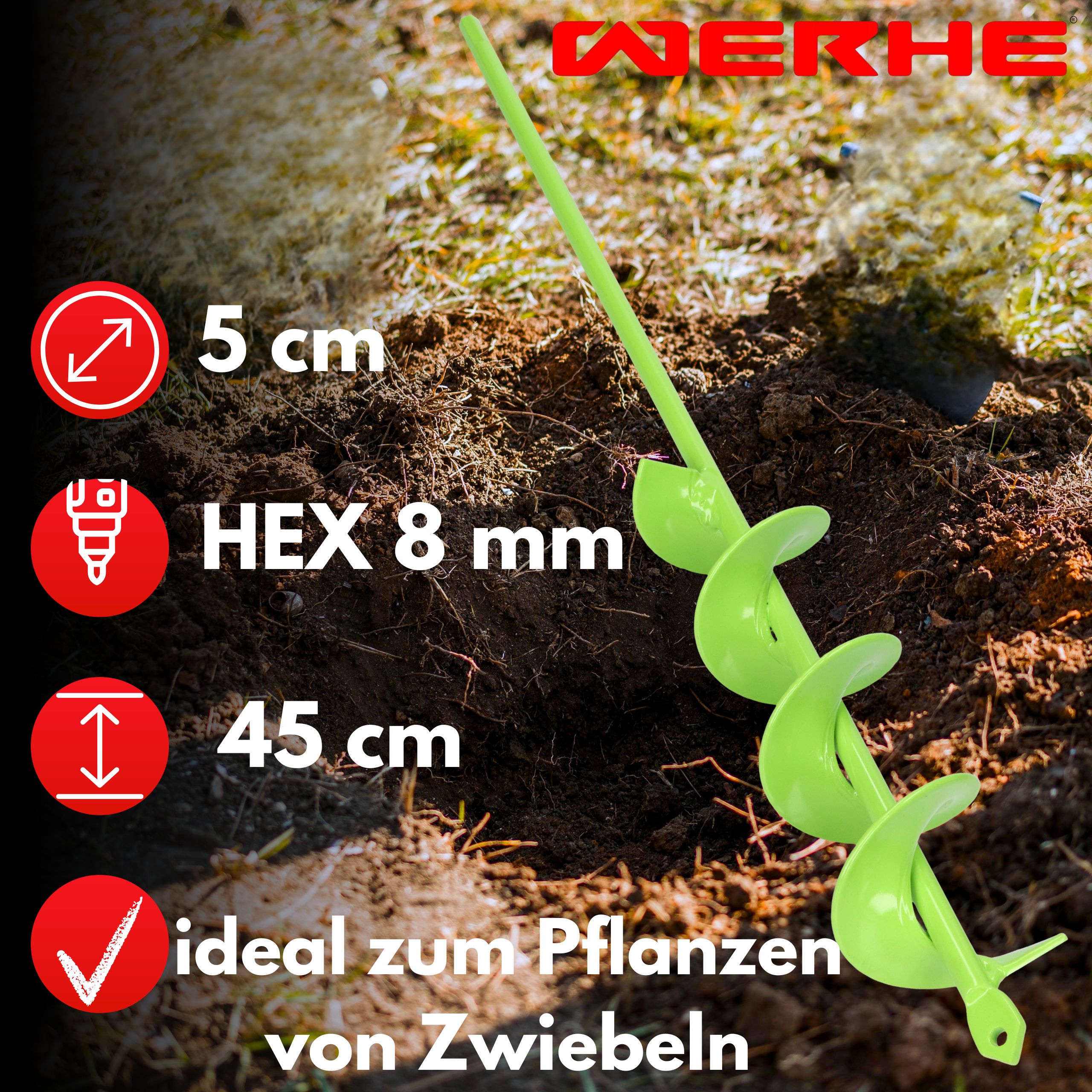 Świder do gleby 50x450 mm - wąskie otwory pod rośliny, słupki i instalacje - obrazek 2