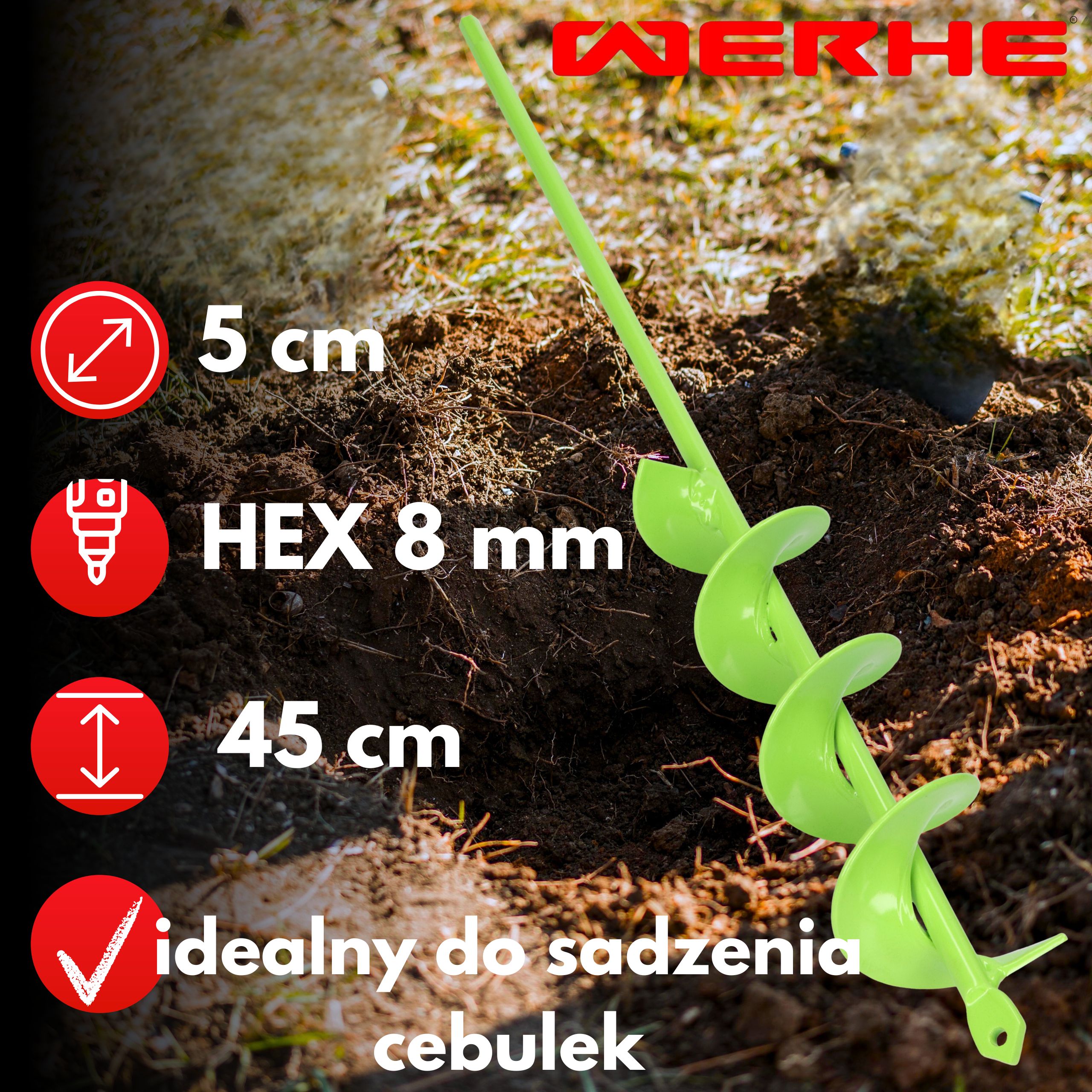 Świder do gleby 50x450 mm - wąskie otwory pod rośliny, słupki i instalacje - obrazek 5