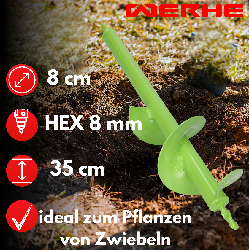Świder do gleby 80x350 mm - wąskie otwory pod rośliny, słupki i instalacje - obrazek 3