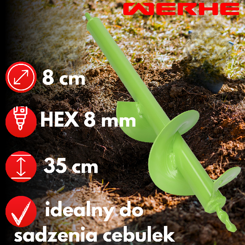 Świder do gleby 80x350 mm - wąskie otwory pod rośliny, słupki i instalacje - obrazek 6