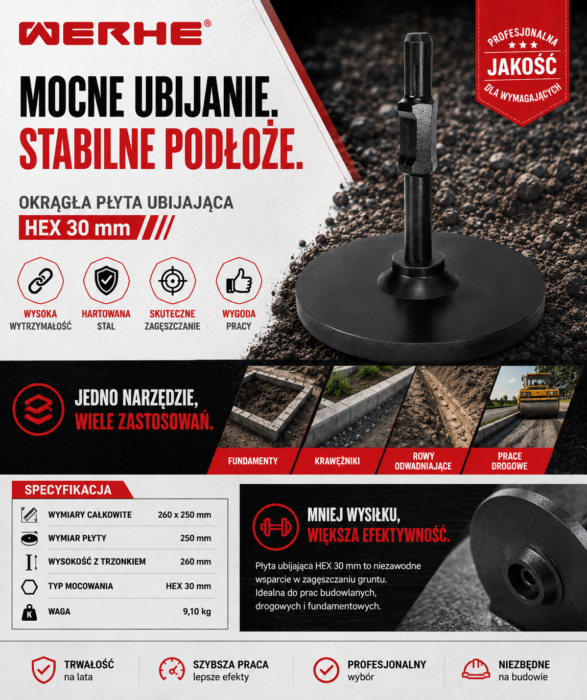 Zagęszczarka do młota HEX 30 mm okrągła stopa 150 mm Werhe - obrazek 3